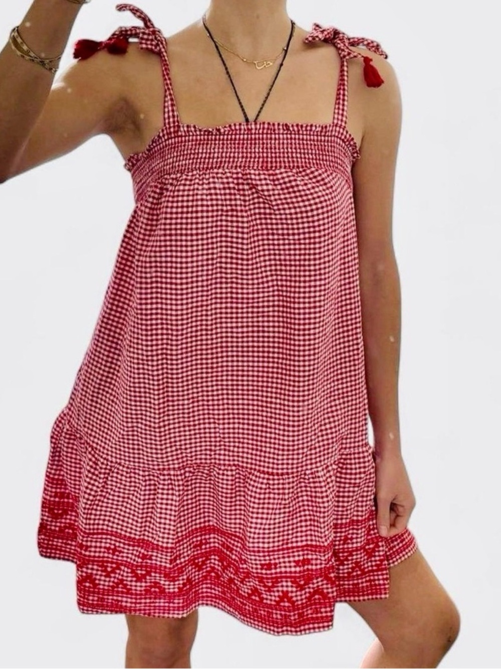 Old Navy Red Gingham Tie-Shoulder Mini Dress